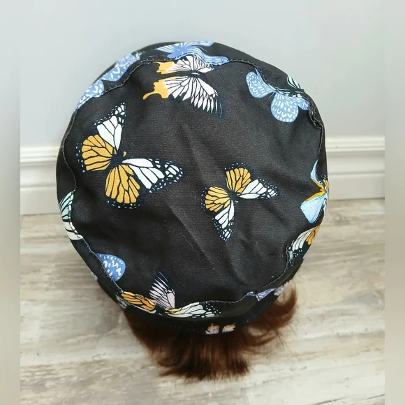 Black Butterfly Print Women's Bucket Hat Cotton One Size - Picture 3 of 10